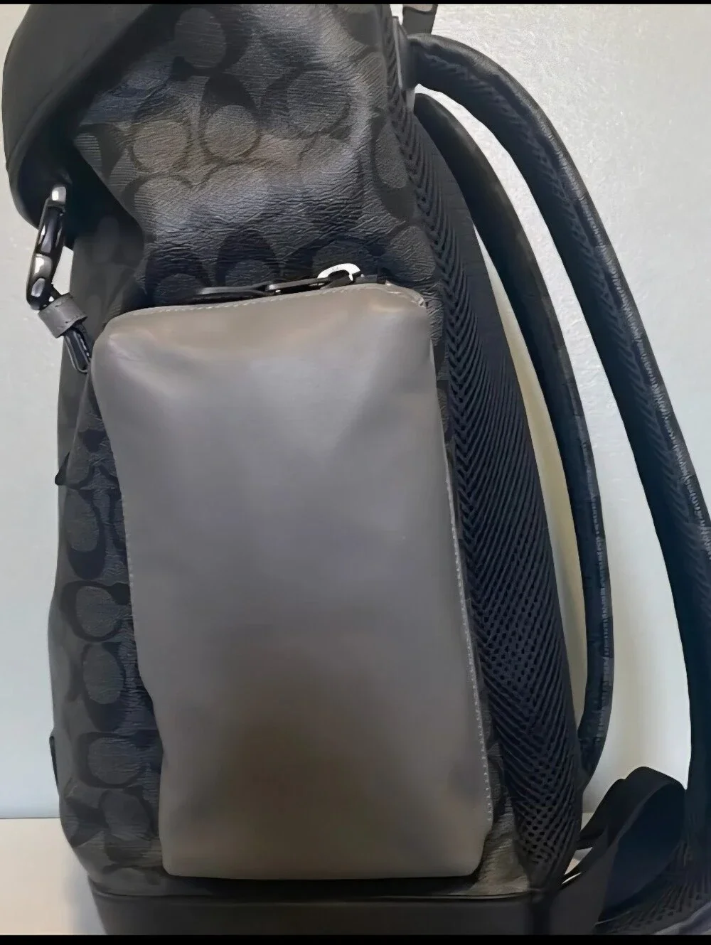 Coach Ranger Black and Gray Signature Canvas Roll-Top Backpack